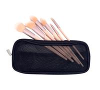 Trousse de maquillage en maille avec pinceaux, organiseur de cosmétiques transparent pour femme, étui de voyage portable pour pinceaux et articles essentiels, étui noir pour votre sac