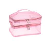 Trousse de maquillage en maille double couche avec fermeture éclair, pochette de voyage portable avec fermeture éclair, rose, 21*14cm