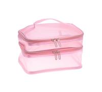 Trousse de maquillage en maille double couche avec fermeture éclair, pour accessoires de voyage, rose