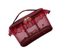 Trousse de maquillage en nylon pratique avec fermeture éclair - Motif cœur brodé - Résistant à l'usure, Grande rouge., Beauté de masse