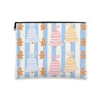 Trousse de maquillage en pain d'épices, joli motif cloche, pochette de voyage pour femme, petite pochette portable en toile à fermeture éclair, trousse de toilette pour les vacances, bleu, 7x9 Inch