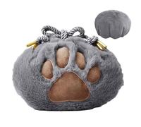 Trousse de maquillage en peluche, avec cordon de serrage, design unique en forme de patte de chat, sac cosmétique portable, organisateur de trousse de toilette, fermeture à cordon pour femme, gris,