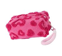 Trousse de maquillage en peluche avec poignée - Trousse de toilette pratique pour voyage - Trousse à crayons - Imprimé amour - Trousse de toilette de voyage avec poignée pour un usage quotidien, rose
