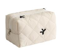 Trousse de maquillage en polyester matelassé avec motif nœud sophistiqué - Grande capacité - Pour un usage quotidien, b, Taille unique