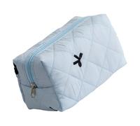 Trousse de maquillage en polyester matelassé avec motif nœud sophistiqué - Grande capacité - Pour un usage quotidien, bleu, Taille unique