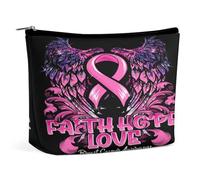 Trousse de maquillage en PU imperméable avec fermeture éclair, motif ruban rose, symbole de sensibilisation au cancer du sein (6,8 x 5,9 pouces), idéale pour les voyages et les soins de toilette. Dime