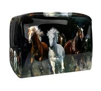 Trousse de maquillage en PVC avec fermeture éclair - Motif chevaux au galop dans l'obscurité - Pour femme, multicolore, 18.5x7.5x13cm/7.3x3x5.1in, Trousse de toilette