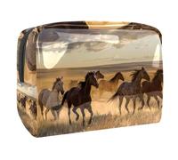 Trousse de maquillage en PVC avec fermeture éclair - Motif chevaux au galop sur la prairie - Pour femme, multicolore, 18.5x7.5x13cm/7.3x3x5.1in, Trousse de toilette