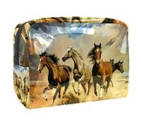 Trousse de maquillage en PVC avec fermeture éclair pour femme Motif chevaux au galop sur le désert, multicolore, 18.5x7.5x13cm/7.3x3x5.1in, Trousse de toilette