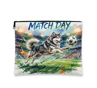 Trousse de maquillage en toile avec fermeture éclair pour animaux de compagnie Malamutes de l'Alaska, motif football, 17,8 x 22,9 cm