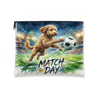 Trousse de maquillage en toile avec motif chien de football doré à l'aquarelle, pochette de voyage pour femmes, filles, animaux de compagnie, petite toile portable avec fermeture éclair, 17,8 x 22,9