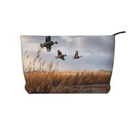 Trousse de maquillage en velours côtelé avec dragonne pour femme Motif canard sauvage, Noir , Taille unique, Trousse de maquillage