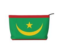 Trousse de maquillage en velours côtelé avec fermeture éclair pour voyage, camping et utilisation quotidienne Motif drapeau de la Mauritanie