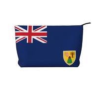 Trousse de maquillage en velours côtelé avec fermeture éclair pour voyage, camping et utilisation quotidienne Motif drapeau des îles Turques et Caïques