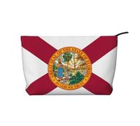 Trousse de maquillage en velours côtelé avec fermeture éclair pour voyage, camping et utilisation quotidienne Motif drapeau de la Floride