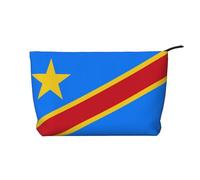 Trousse de maquillage en velours côtelé avec fermeture éclair pour voyage, camping et utilisation quotidienne Motif drapeau du Congo