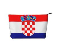 Trousse de maquillage en velours côtelé avec fermeture éclair pour voyage, camping et utilisation quotidienne Motif drapeau de la République de Croatie