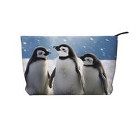 Trousse de maquillage en velours côtelé avec imprimé de jeunes pingouins avec neige pour femme - Jolie trousse de maquillage de voyage avec dragonne, Noir , Taille unique, Trousse de maquillage