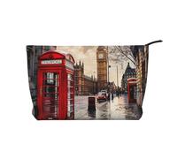 Trousse de maquillage en velours côtelé avec imprimé floral rouge pour femmes et filles, organiseur de voyage spacieux pour maquillage, articles de toilette et essentiels, Cabine téléphonique rouge