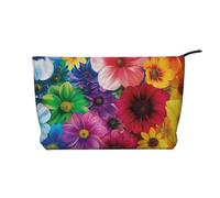 Trousse de maquillage en velours côtelé avec imprimé London Street Rouge, Fleurs arc-en-ciel., Taille unique, Trousse de toilette
