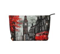 Trousse de maquillage en velours côtelé avec imprimé London Street Rouge, Red London Street, Taille unique, Trousse de toilette