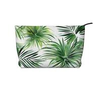 Trousse de maquillage en velours côtelé avec imprimé oiseau de paradis tropical pour femmes et filles, organiseur de voyage spacieux pour maquillage, articles de toilette et essentiels, Motif feuille