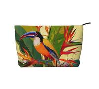 Trousse de maquillage en velours côtelé avec imprimé oiseau de paradis tropical pour femmes et filles, organiseur de voyage spacieux pour maquillage, articles de toilette et essentiels, Oiseau du