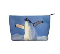 Trousse de maquillage en velours côtelé avec imprimé pingouin mignon pour femmes et filles, organiseur de voyage spacieux pour maquillage, articles de toilette et essentiels, Adorable pingouin