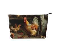Trousse de maquillage en velours côtelé avec imprimé poule rôtie, petite trousse de toilette, trousse de maquillage de voyage multifonctionnelle pour femme