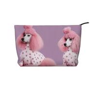 Trousse de maquillage en velours côtelé avec imprimé requins pour femmes et filles, organiseur de voyage spacieux pour maquillage, articles de toilette et essentiels, Caniche rose, Taille unique