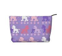 Trousse de maquillage en velours côtelé avec imprimé requins pour femmes et filles, organiseur de voyage spacieux pour maquillage, articles de toilette et essentiels, Caniche violet à pois., Taille