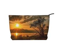 Trousse de maquillage en velours côtelé doux avec fermeture éclair pour femme, organiseur de produits de toilette de voyage pour un usage quotidien (fleur d'iris, papillon), Derniers rayons du soleil