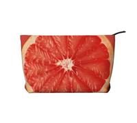 Trousse de maquillage en velours côtelé doux avec fermeture éclair pour femme - Organiseur de toilette de voyage pour un usage quotidien (tranche de pamplemousse rose mûre), Tranche de pamplemousse