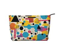 Trousse de maquillage en velours côtelé doux avec fermeture éclair pour femme - Organiseur de toilette de voyage pour un usage quotidien (tranche de pamplemousse rose mûre), Memphis coloré, Taille