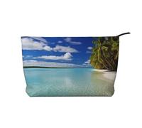 Trousse de maquillage en velours côtelé doux avec fermeture éclair pour femme - Organiseur de toilette de voyage pour un usage quotidien (animal berger allemand), Lagon d'Aitutaki, Îles Cook, Taille