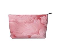 Trousse de maquillage en velours côtelé doux avec fermeture éclair pour femme - Organiseur de toilette de voyage pour un usage quotidien (chat blanc), Fond rose., Taille unique