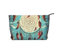 Trousse de maquillage en velours côtelé doux avec fermeture éclair pour femme - Organiseur de toilette de voyage pour un usage quotidien (motif spirale abstrait jaune), Filet de rêve, Taille unique