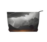 Trousse de maquillage en velours côtelé doux avec fermeture éclair pour femme - Organiseur de toilette de voyage pour un usage quotidien (sushi endormi), Paysage tonnerre, Taille unique