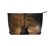 Trousse de maquillage en velours côtelé doux avec fermeture éclair pour femme - Organiseur de toilette de voyage pour un usage quotidien (flamants roses sur blanc), Guitare musicale., Taille unique