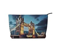 Trousse de maquillage en velours côtelé doux avec fermeture éclair pour femme - Organiseur de toilette de voyage pour un usage quotidien (ours hiver), Tower Bridge à Londres, Taille unique