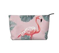 Trousse de maquillage en velours côtelé doux avec fermeture éclair pour femme - Organiseur de toilette de voyage pour un usage quotidien (chien de voyage), Feuilles de palmier flamant rose, Taille