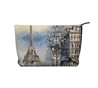 Trousse de maquillage en velours côtelé doux avec fermeture éclair pour femme - Organiseur de toilette de voyage pour un usage quotidien (instruments de musique), Tour Eiffel romantique Paris, Taille