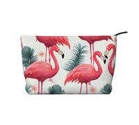 Trousse de maquillage en velours côtelé doux avec fermeture éclair pour femme - Organiseur de toilette de voyage pour un usage quotidien (chien de voyage), Motif flamant rose, Taille unique