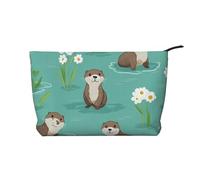 Trousse de maquillage en velours côtelé doux avec fermeture éclair pour femme pour un usage quotidien (motif flamant rose), Loutres, Taille unique