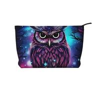 Trousse de maquillage en velours côtelé doux avec fermeture éclair pour femme pour un usage quotidien (motif flamant rose), bleu/motifs chouettes, Taille unique