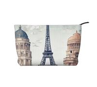 Trousse de maquillage en velours côtelé doux avec fermeture éclair pour femme pour un usage quotidien (fond marin), Motif monuments de Paris, Taille unique