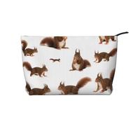 Trousse de maquillage en velours côtelé doux avec fermeture éclair pour femme pour un usage quotidien (motif flamant rose), Écureuils mignons, Taille unique