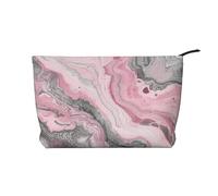 Trousse de maquillage en velours côtelé imprimé artistique avec dragonne pour femme - Encre abstraite rose marbré gris, Noir , Taille unique, Trousse de maquillage