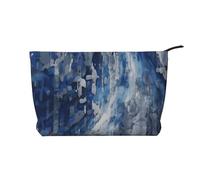 Trousse de maquillage en velours côtelé imprimé bleu abstrait pour voyage et usage quotidien, pochette élégante pour femme, Noir , Taille unique, Trousse de maquillage