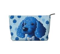 Trousse de maquillage en velours côtelé imprimé chimie pour femmes et filles, organiseur de voyage spacieux pour maquillage, articles de toilette et essentiels, Caniche bleu à pois., Taille unique